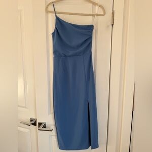 Lulus Slate Blue One-Shoulder Sleeveless Midi Dress